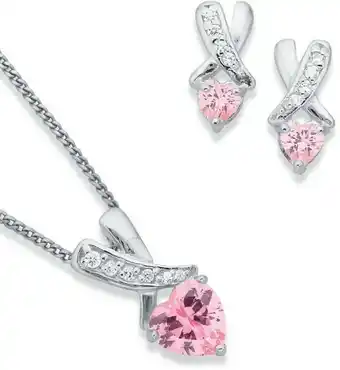 Prouds Sterling Silver Pink Cubic Zirconia Heart on Cubic Zirconia Kiss Set offer