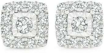 Angus & Coote 9ct White Gold Diamond Square Frame Stud Earrings offer