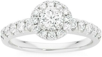 Angus & Coote 18ct White Gold Diamond Round Brilliant Cut Halo Shoulder Set Ring offer