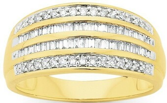 Angus & Coote 9ct Gold Diamond Round Brilliant & Baguette Cut Dress Ring offer