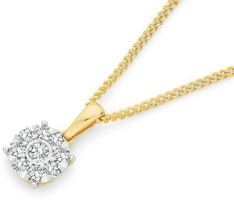 Angus & Coote 9ct Gold Two Tone Diamond Cluster Pendant offer