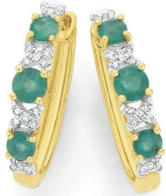 Angus & Coote 9ct Gold Emerald & Diamond Kiss Huggie Earrings offer