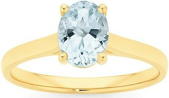 Angus & Coote 9ct Gold Aquamarine Oval Ring offer