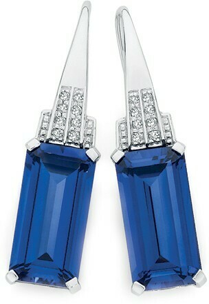 Angus & Coote 9ct White Gold Created Sapphire & Diamond Shepherd Hook Earrings offer