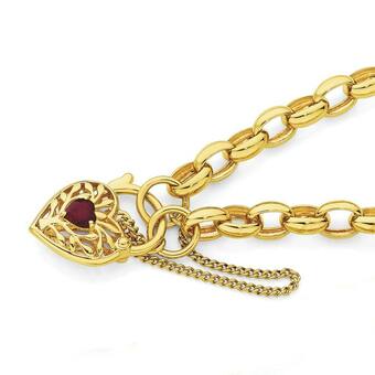 Angus & Coote 9ct Gold 19cm Created Ruby Belcher Padlock Bracelet offer