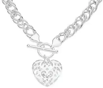 Angus & Coote Sterling Silver 45cm Double Curb Filigree Fancy Heart Necklet offer