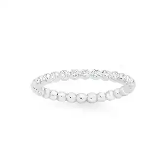 Sterling Silver Fine Bezel Cubic Zirconia Bead Ring