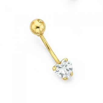 Goldmark 9ct Gold Heart Cubic Zirconia Belly Bar offer