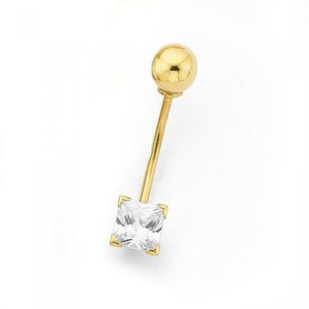 Goldmark 9ct Gold Square Cubic Zirconia Belly Bar offer
