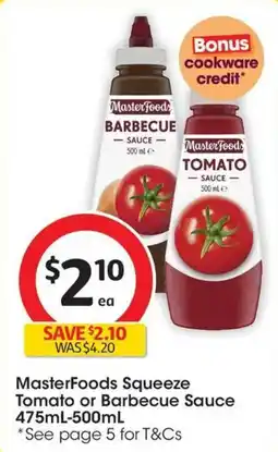 Coles MasterFoods Squeeze Tomato or Barbecue Sauce offer