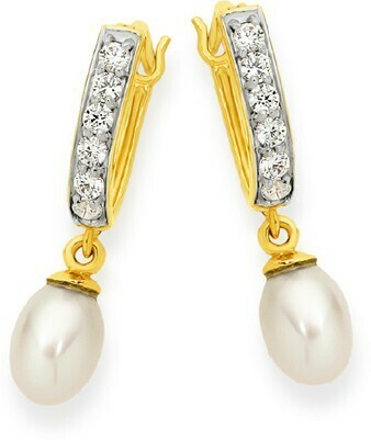 Goldmark 9ct Gold Cultured Freshwater Pearl & Cubic Zirconia Hoop Earrings offer