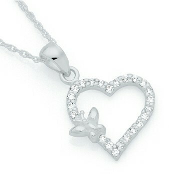 Goldmark Sterling Silver Flutter Cubic Zirconia Open Heart With Butterfly Pendant offer