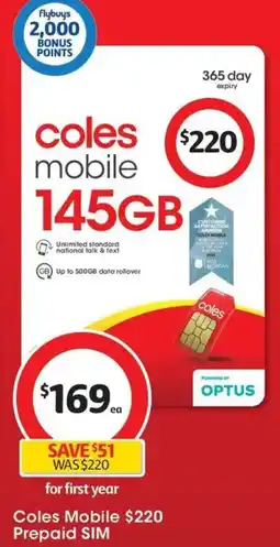 Coles Coles Mobile 145GB Prepaid Sim offer