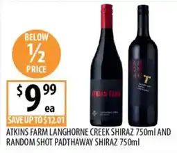 Supabarn Atkins Farm Langhorne Creek Shiraz and Random Shot Padthaway Shiraz offer