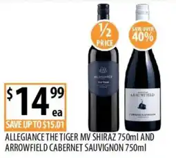 Supabarn Allegiance The Tiger MV Shiraz and Arrowfield Cabernet Sauvignon offer