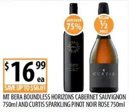 Supabarn Mt Bera Boundless Horizons Cabernet Sauvignon and Curtis Sparkling Pinot Noir Rose offer