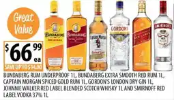 Supabarn Bundaberg Rum Underproof, Bundaberg Extra Smooth Red Rum, Captain Morgan Spiced Gold Rum, Gordon's London Dry Gin offer
