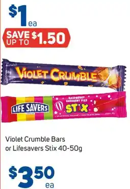 Foodland Violet Crumble Bars or Lifesavers Stix offer