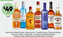Foodland Old Number Fifteen Bourbon - Begin Dry Gin - Fireball Cinnamon Flavoured Whisky Southern Comfort - Skyy Vodka offer