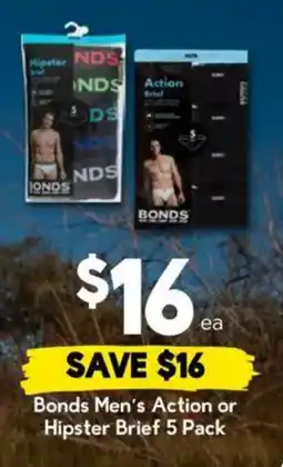 Drakes Bonds Men's Action or Hipster Brief 5 Pack offer