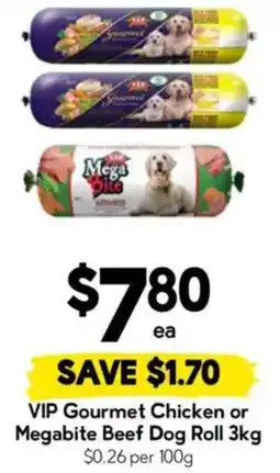 Drakes VIP Gourmet Chicken or Megabite Beef Dog Roll offer