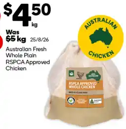 Woolworths Australian Fresh Whole Plain RSPCA Approved Chicken offer