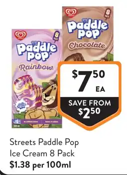 Foodworks Streets Paddle Pop Ice Cream 8 Pack offer