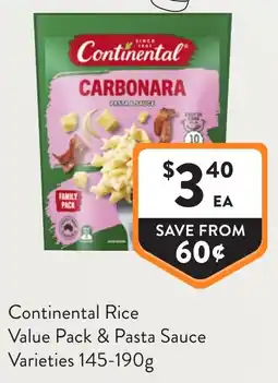 Foodworks Continental Rice Value Pack & Pasta Sauce Varieties offer