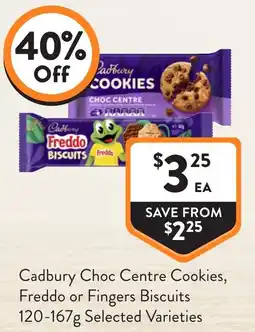 Foodworks Cadbury Choc Centre Cookies, Freddo or Fingers Biscuits offer