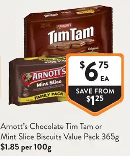 Foodworks Arnott's Chocolate Tim Tam or Mint Slice Biscuits offer