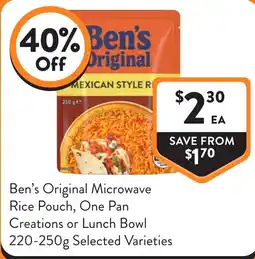 Foodworks Ben's Original Microwave Rice Pouch offer