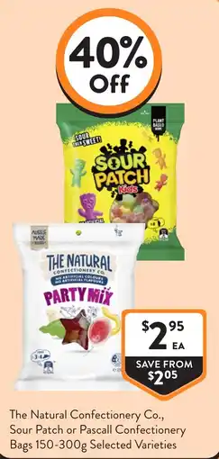 Foodworks The Natural Confectionery Co., Sour Patch or Pascall Confectionery Bags offer