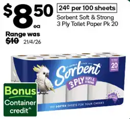 Woolworths Sorbent Soft & Strong 3 Ply Toilet Paper offer