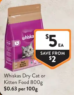Foodworks Whiskas Dry Cat or Kitten Food offer