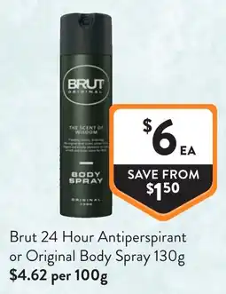 Foodworks Brut 24 Hour Antiperspirant or Original Body Spray offer