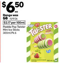 Woolworths Paddle Pop Twister Mini Ice Sticks offer
