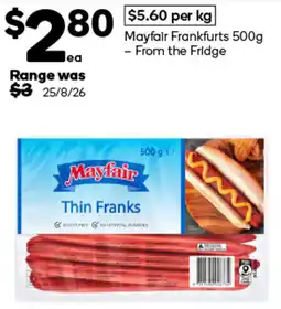 Woolworths Mayfair Thin Franks offer