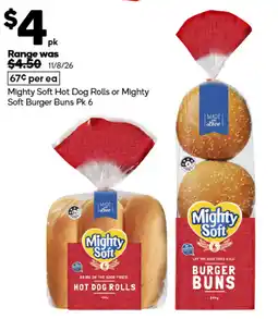 Woolworths Mighty Soft Hot Dog Rolls or Mighty Soft Burger Buns offer