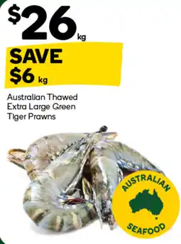 Woolworths Australian Thawed Extra Large Green Tiger Prawns offer