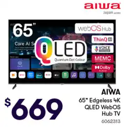 Woolworths Aiwa 65" Edgeless 4K QLED WebOS Hub TV offer