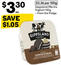Woolworths Gippsland Dairy Cookies & Cream Yoghurt offer