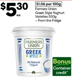 Woolworths Farmers Union Greek Style Yoghurt Varieties offer