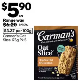 Woolworths Carman's Oat Slice offer
