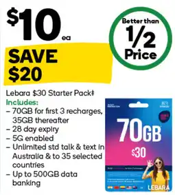 Woolworths Lebara 70GB Starter Pack offer