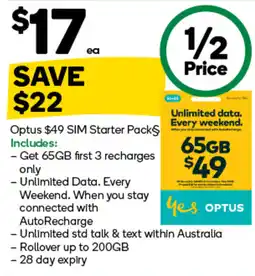 Woolworths Optus $49 SIM Starter Pack offer