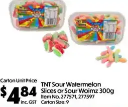 C-Store Distribution TNT Sour Watermelon Slices or Sour Woimz offer