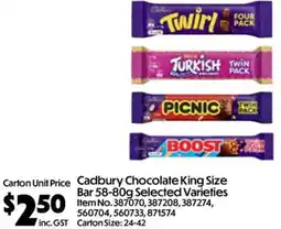 C-Store Distribution Cadbury Chocolate King Size Bar Selected Varieties offer