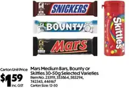 C-Store Distribution Mars Medium Bars, Bounty or Skittles 30-50g Selected Varieties offer