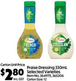 C-Store Distribution Praise Dressing Selected Varieties offer