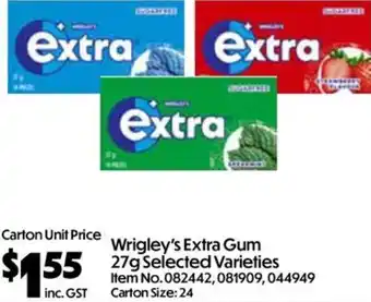 Wrigley's Extra Gum 27g Selected Varieties
